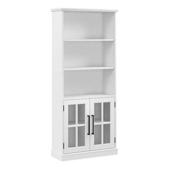 Maklaine Engineered Wood Transitional 5 Shelf Bookcase with Glass Doors