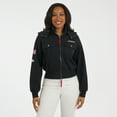 thumbnail image 4 of Women's WEAR by Erin Andrews  Black Kansas City Chiefs Tri-Blend Patch Pocket Cropped Full-Zip Bomber Hoodie Jacket, 4 of 5