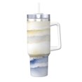 thumbnail image 1 of 40oz Tumbler with Handle and Straw – Insulated Stainless Steel Tumbler Travel Mug, Aesthetic Beige and Blue, 1 of 5