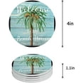 thumbnail image 1 of POGLIP Summer Retro Coconut Tree Blue Wood Grain Set of 4 Round Coaster for Drinks, Absorbent Ceramic Stone Coasters Cup Mat with Cork Base for Home Kitchen Room Coffee Table Bar Decor, 1 of 5