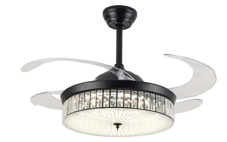 Invisible Silver Crystal Ceiling Fan Light Dining Room Muted Fan Fixture Sale 