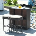 thumbnail image 4 of Patiojoy 3PCS Patio Wicker Rattan Bar Set Table w/2 Cushioned Stools, 4 of 10