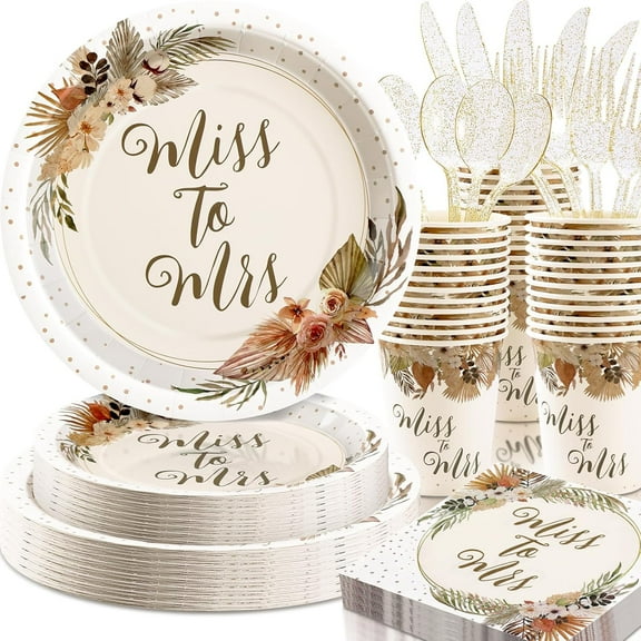 Boho Bridal Shower Decorations, 168Pcs Bridal Shower Plates and Napkins Sets Serve 24, Miss to Mrs, Love is In Bloom, Love is Brewing, Bride To Be, Bachelorette, Fall in Love Wedding Shower
