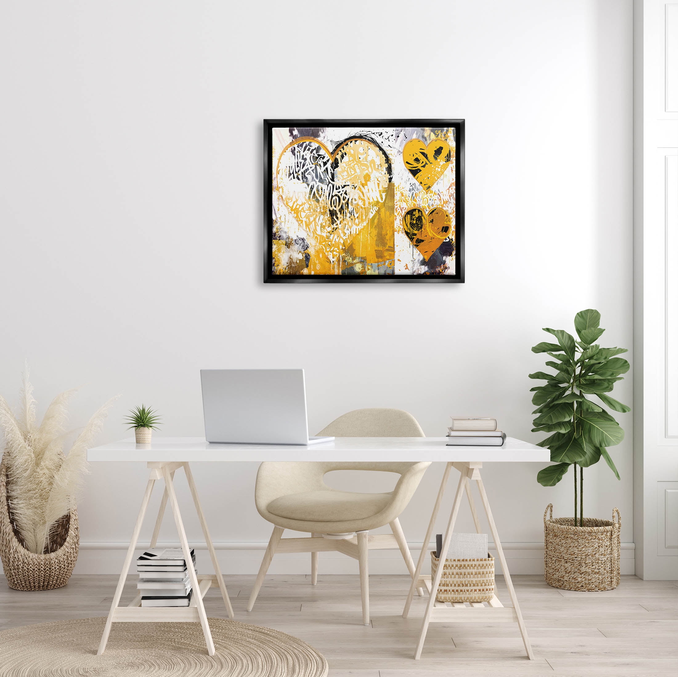 Stupell Industries Urban Paint Drip Graffiti Heart Shape Graphic Art Jet Black Floating Framed Canvas Print Wall Art, Design by Porter Hastings
