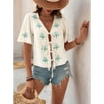 thumbnail image 5 of Women'S Tie Front Cardigan Short Sleeve Crochet Knit Color Block Summer Sweater Tops Apricot S, 5 of 9