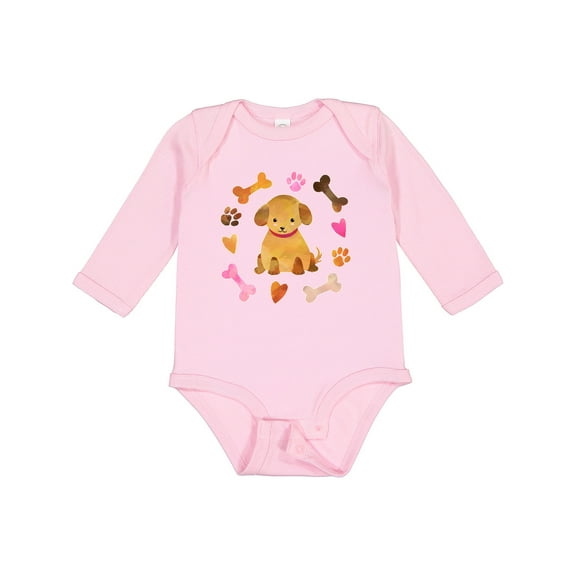 Inktastic Cute Puppy Valentine with Hearts and Bones Boys or Girls Long Sleeve Baby Bodysuit