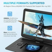 17.9 Portable DVD Player with 15.6 Large HD Screen, 6 Hours Rechargeable Battery, Support FM Transmitter, Sync TV, USB, SD Card and Multiple Disc Formats, Dual Speaker, Remote Control, Region Free