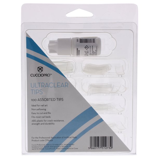 Uñas acrilicas Cuccio Pro Ultra Clear Tips Acrylic Nails Dama 100 Pc
