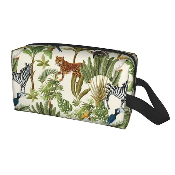 Uemuo Jungle Animals Pattern Portable Toiletry Bags with Handle, Waterproof travel Make up Bags for Women, Large Capacity Travel Cosmetic Bags