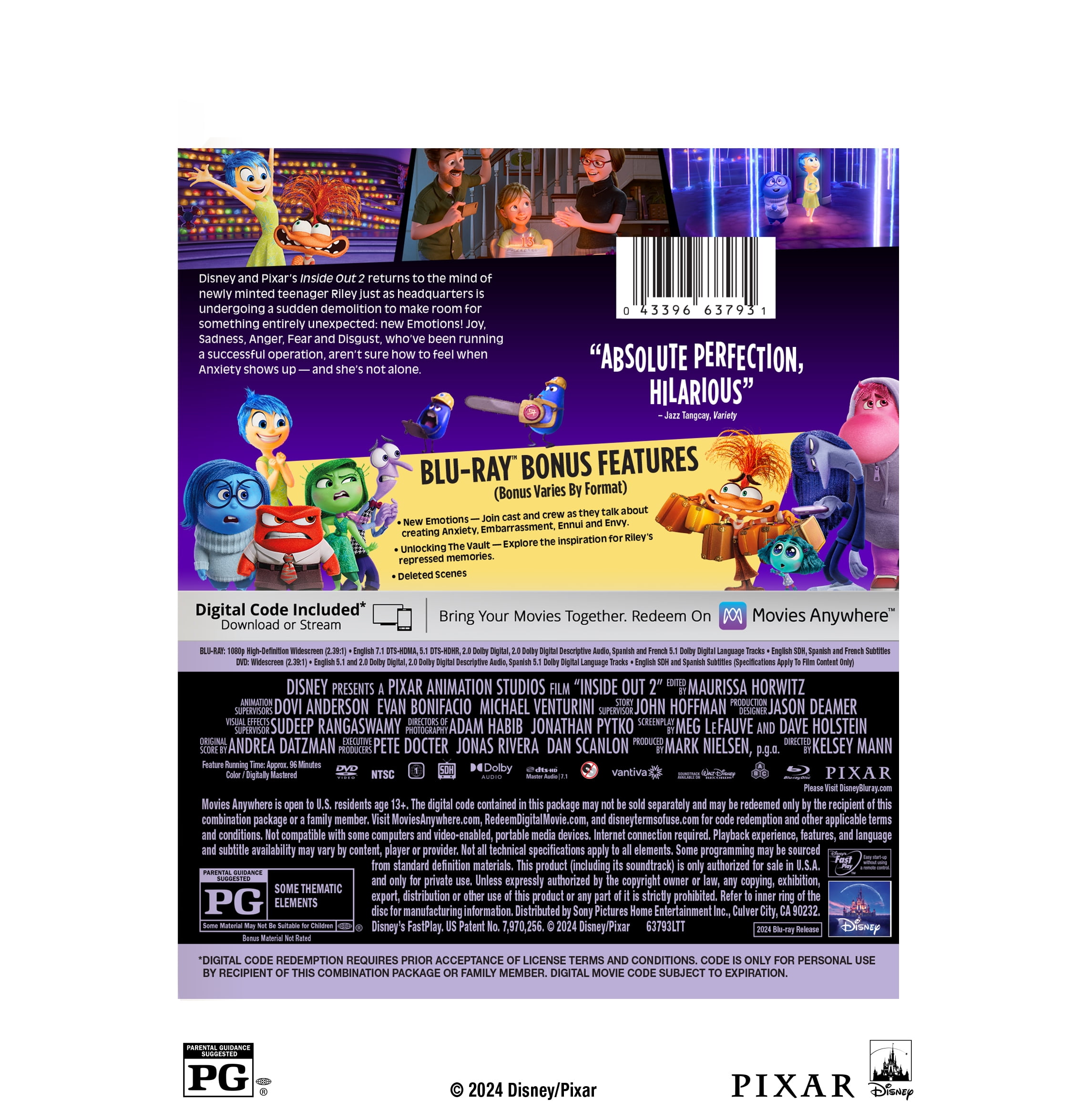 Disney, Inside Out 2 DVD, Digital, 96 mins, Adventure Animated PG