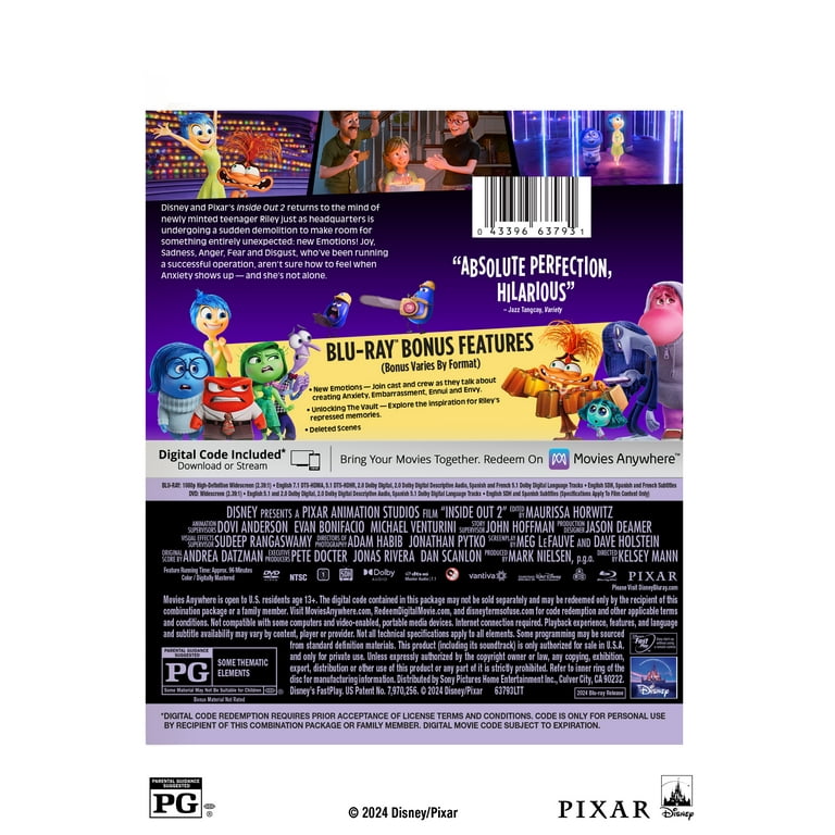 Free Shipping! Disney Inside Out DVD Blu-ray Digital Includes