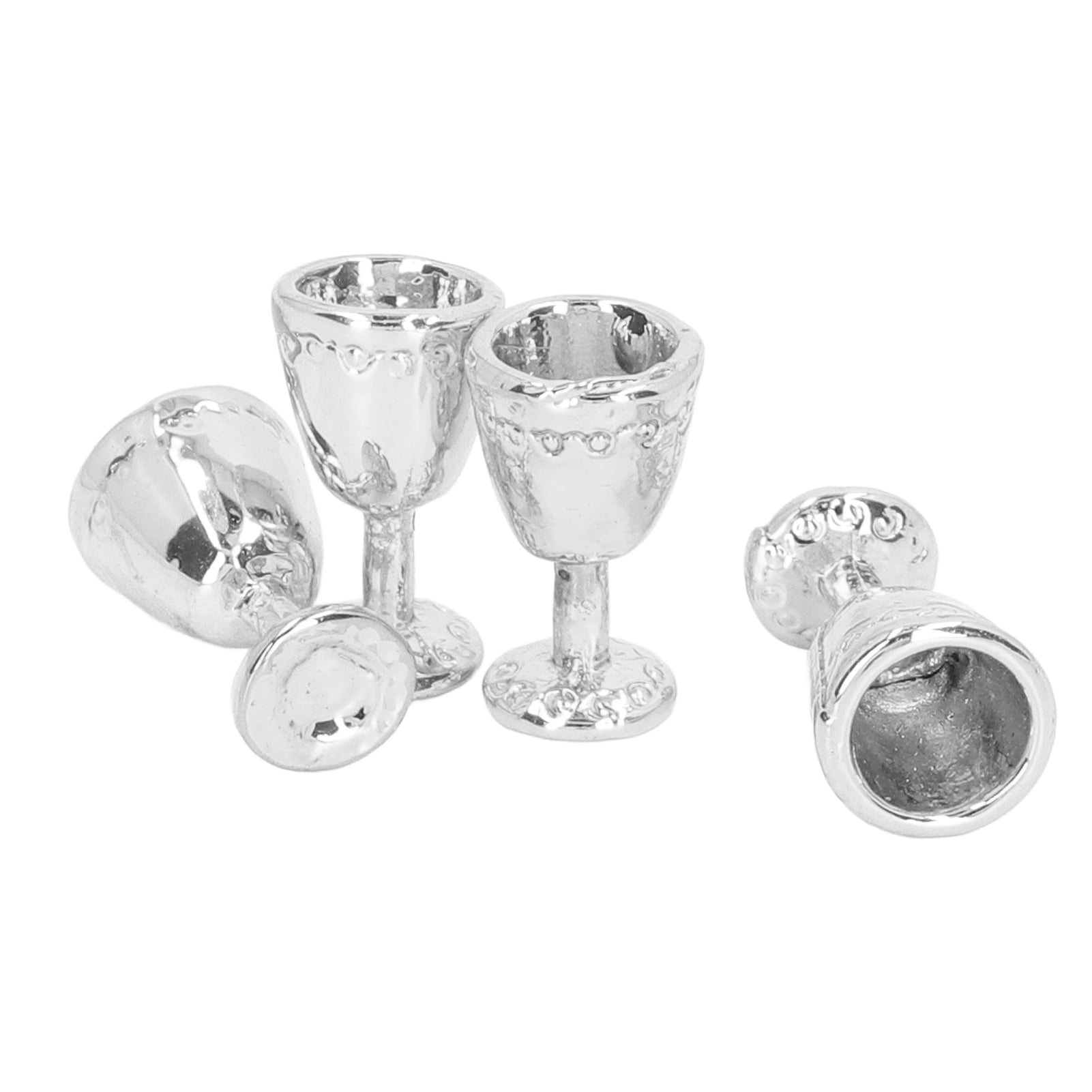 1/12 Dollhouse Miniature Silver Metal Wine Cup Set for Kitchen