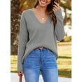 thumbnail image 4 of Womens Oversized Deep V Neck Sweaters Fall Winter Long Sleeve Knit Pullover Jumper, 4 of 6