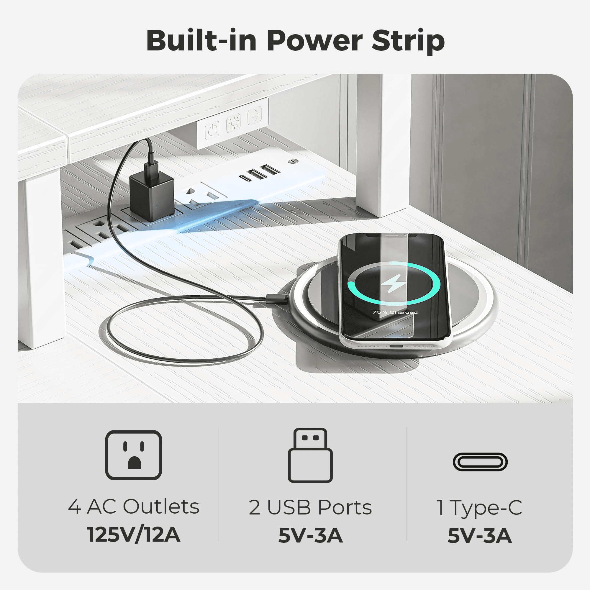Telyra 53 Inch Gaming Table with USB Charging Port and Led Light, Reversible L-Shaped Table with Power Socket and Monitor Stand