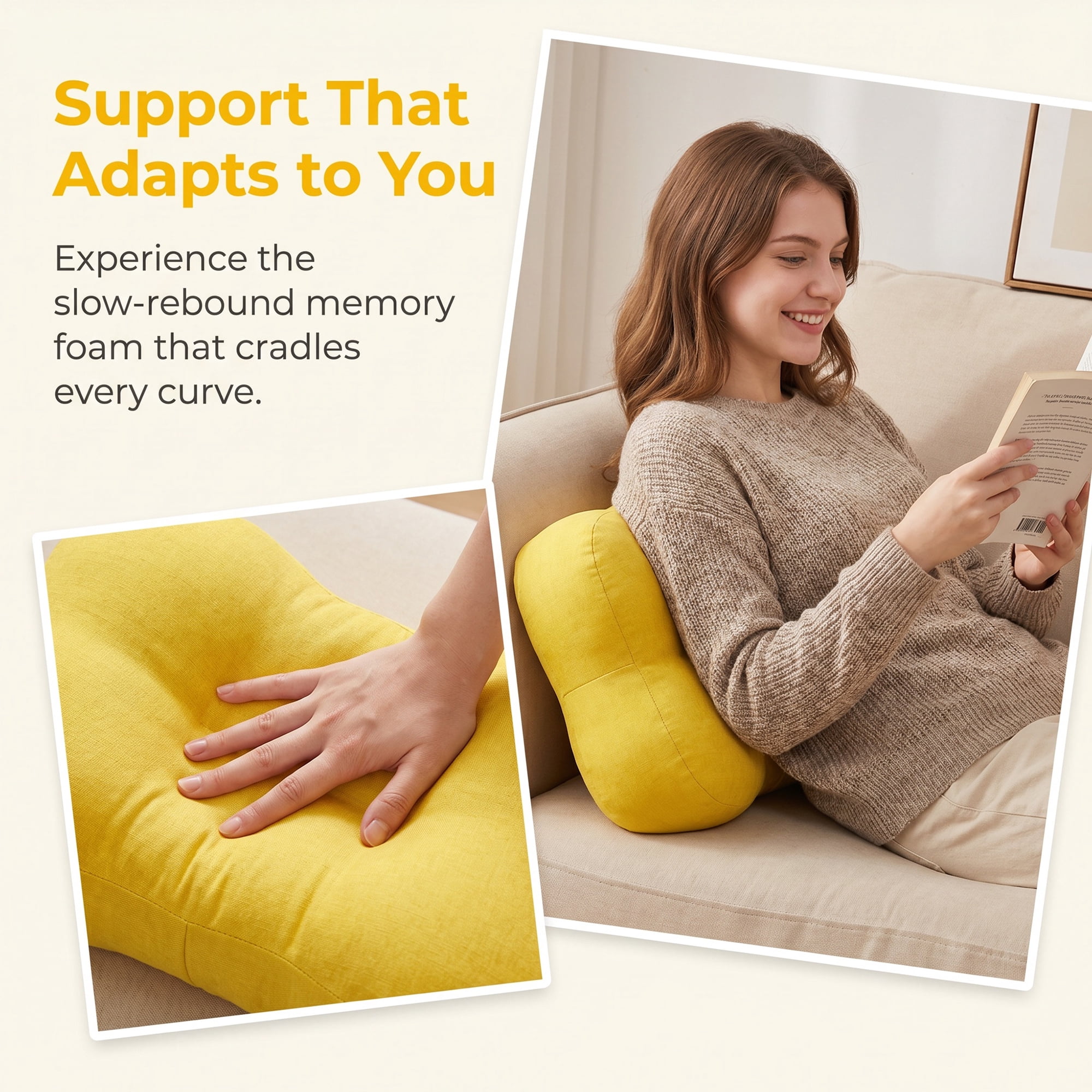 Unique Bargains Lumbar Support Pillow Flax Back Support Apricot Yellow 18.9" x 10.6"