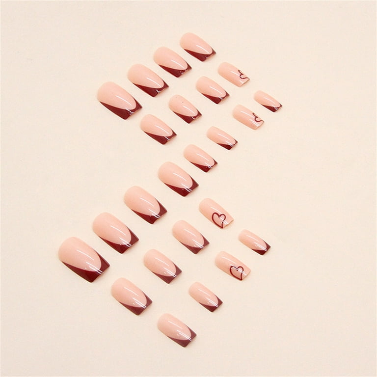 Fofosbeauty 24pcs Press on False Nails, Square Fake Nails, Short Square  French White V Stones