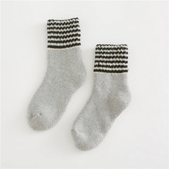 Dyfzdhu Autumn Winter Warm Striped Home Wool Socks For Women Solid Color Thickened Crew Socks