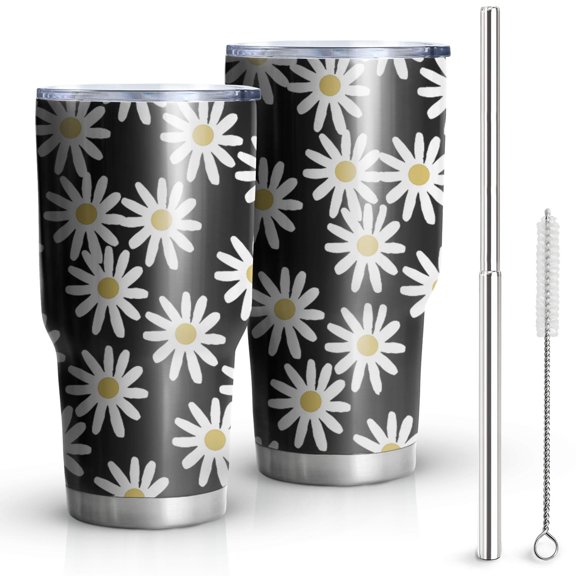 Daisy Floral Tumbler with Lid and Straw Stainless Steel 30oz Daisy Tumbler Cup Insulated Daisy Water Bottle Cups Coffee Tumbler Travel Mug Gifts for Women