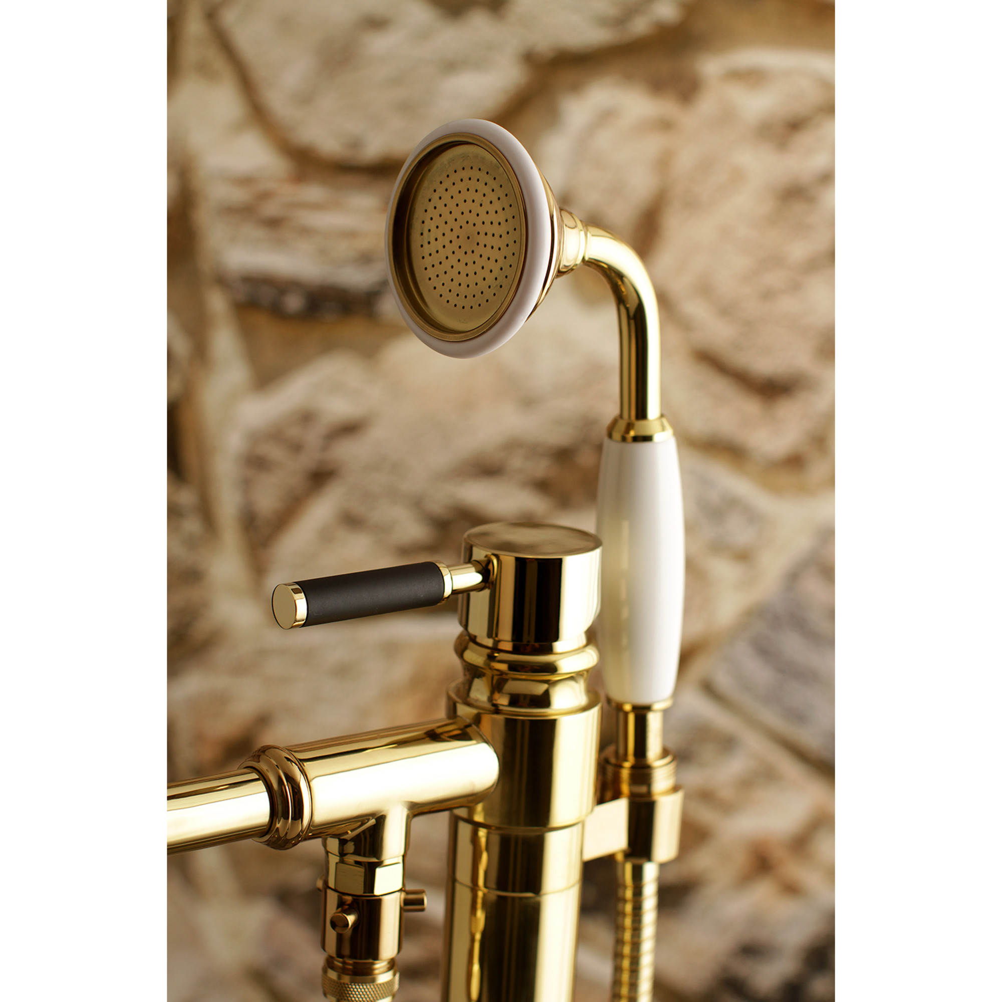 Kingston Brass KS7132DKL Kaiser Freestanding Tub Faucet with Hand Shower, Polished Brass