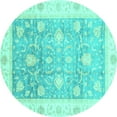 thumbnail image 1 of Ahgly Company Machine Washable Indoor Round Oriental Turquoise Blue Traditional Area Rugs, 3' Round, 1 of 4