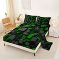 thumbnail image 2 of Homewish Modern Geometric Bed Sheets,Black Green Checkered Full Size Sheets,4-Piece,1 Flat Sheet, 1 Fitted Sheet and 2 Pillowcases, 2 of 6
