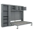 thumbnail image 6 of Queen Size Murphy Bed, Murphy Bed Frame Vertical Wallbed, Wall Bed With Built-In Top Shelf, Side Wardrobe, and Two Storage Drawers, Gray, 6 of 8