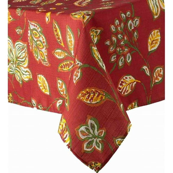 Harvest Season Chile Rust Floral Leaf Tablecloth Woven Fabric Table Cloth 60x102