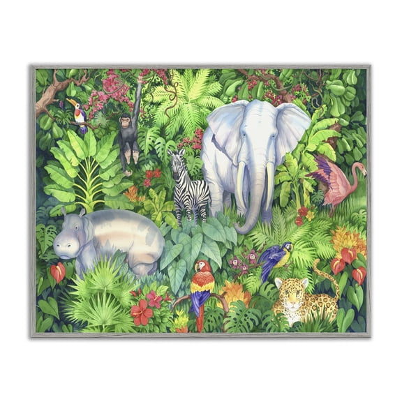 Stupell Industries Coastal Detailed Safari Animal Jungle Gray Framed Giclee Art, 14 x 11, by Paul Brent