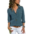 thumbnail image 1 of Innerwin Blouse Button Down Ladies Shirts Holiday Pockets Comfy Tops Denim Blue S, 1 of 7