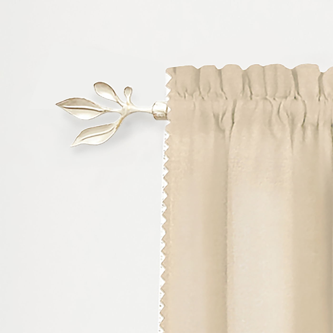 PowerSellerUSA Decorative Telescopic Metal Curtain Rod, 28" to 48" Contemporary Round PVC Finials, Ultra Durable Brackets 3/4" Diameter Window Drapery Rod, Cream/Gold - Leaf Finial