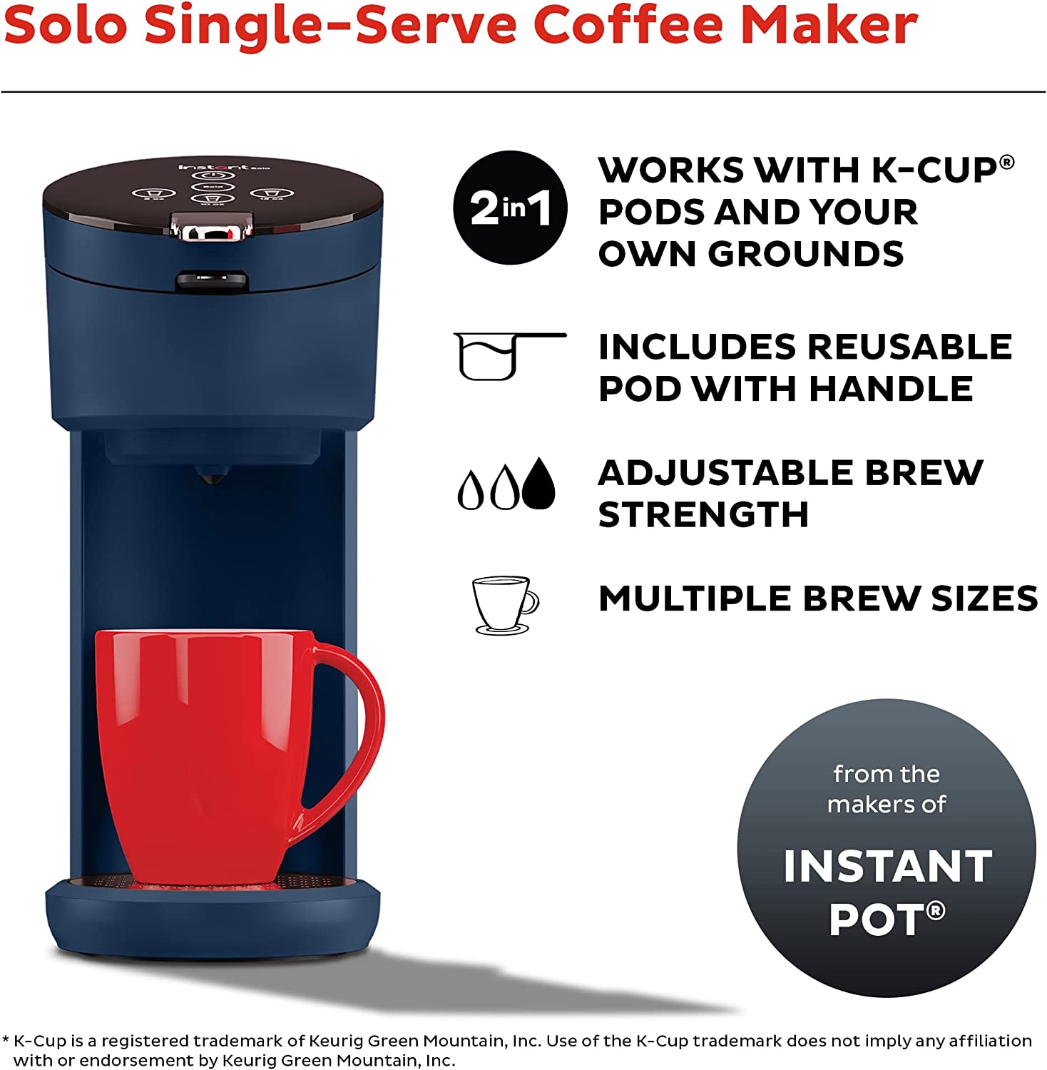 Instant Solo Single Serve Coffee Maker,KCup Pod Compatible Coffee
