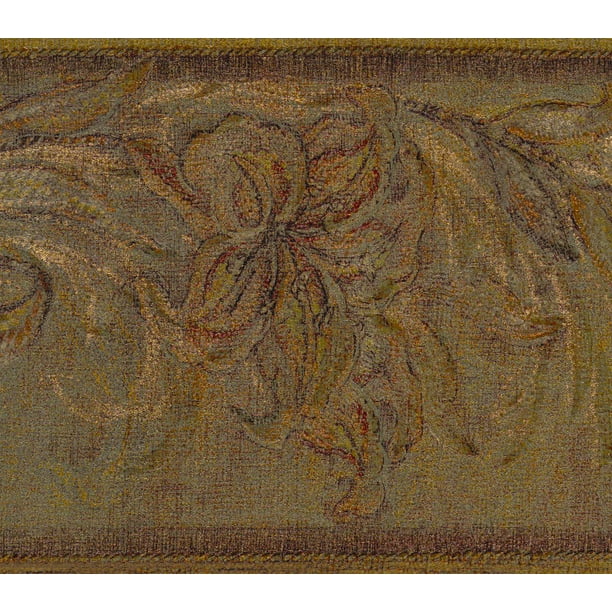 Dundee Deco Prepasted Wallpaper Border Abstract Gold, Brown Flowers