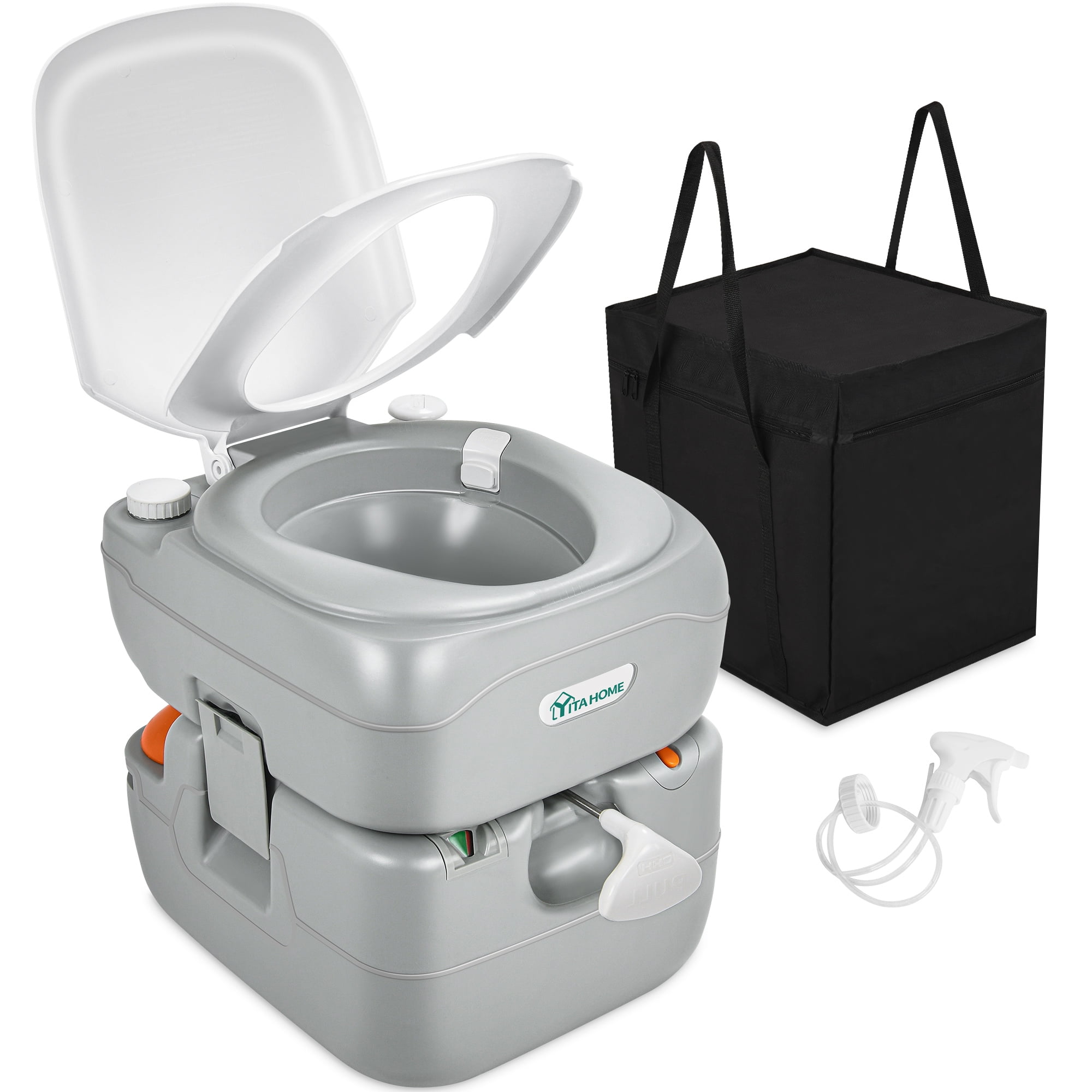 Dextrus Portable RV Toilet with Hand Sprayer ,5.8 Gallon Portable Toilet for Camping, Indoor Outdoor Toilet with Level Indicator for RV Travel, Boat and Trips