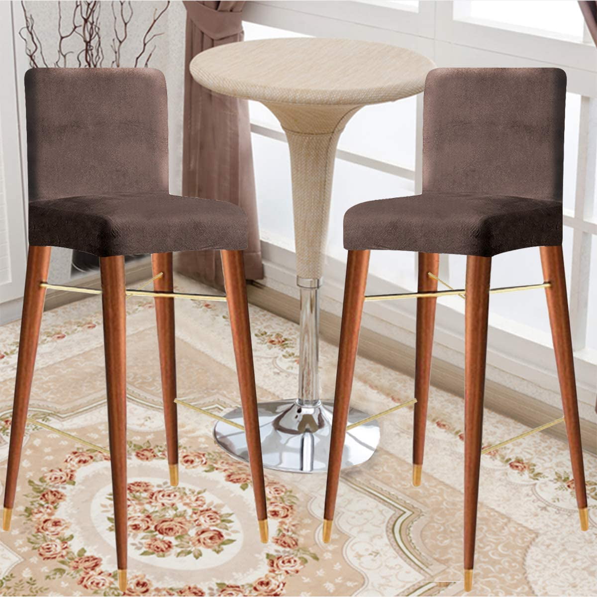 KELUINA Velvet Bar Stool Chair Covers with Backrest,Elastic Seat Home Soft Chair 