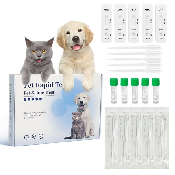 Rapid 5-Piece GIA Test Kit for Dogs & Cats: Home Giardia Detection in Feces/Vomit in 5-10 Min! Easy, Non-Invasive for All Breeds & Ages