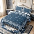 thumbnail image 3 of meiyoeat Vintage Paisley Bed Spread Queen,Rustic Western Style Queen Coverlet Set For Adults,Blue White,3 Pieces,1 Quilt and 2 Pillowcases, 3 of 7