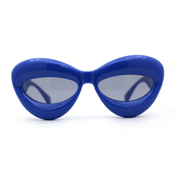 Womens Bold Balloon Bloated Thick Rim Oversize Cat Eye Sunglasses Blue Black