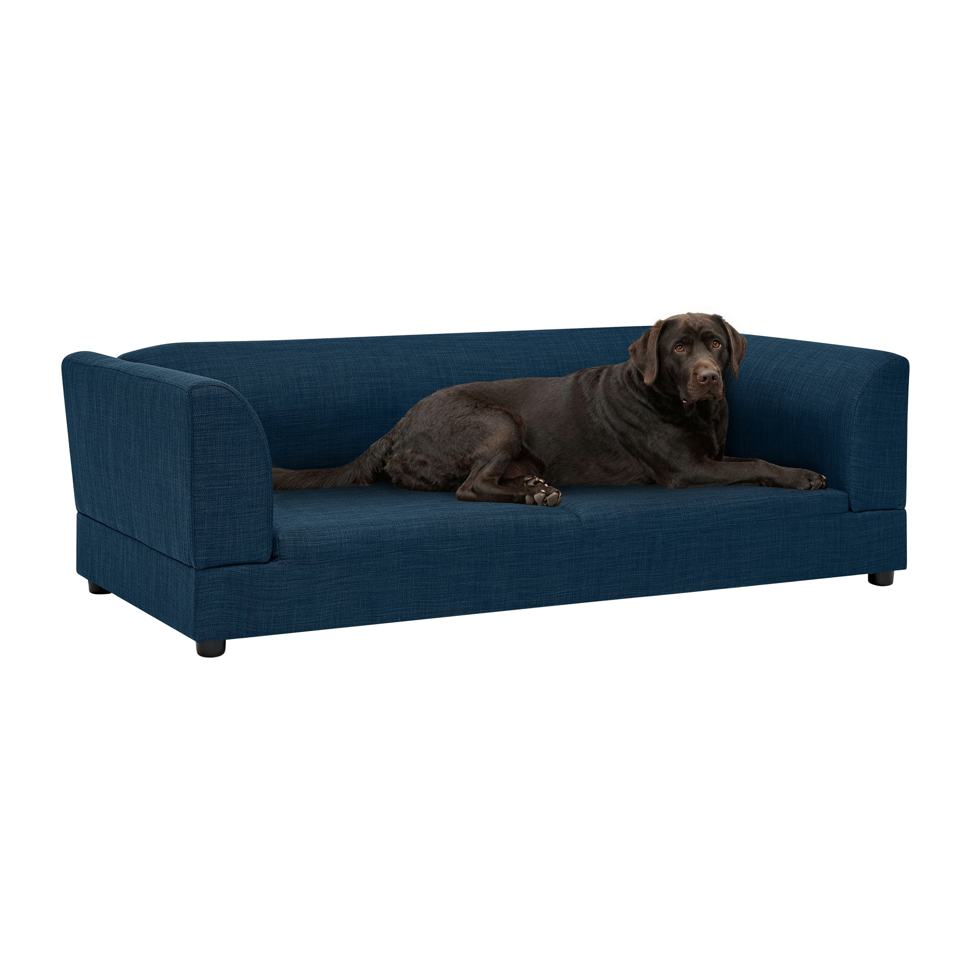 Oversized Pet Sofa for Medium/Large Dogs, Modern Rectangular Design with Backrest, Armrests & Soft Cushion, Dark Blue (56.5"*26"*17")