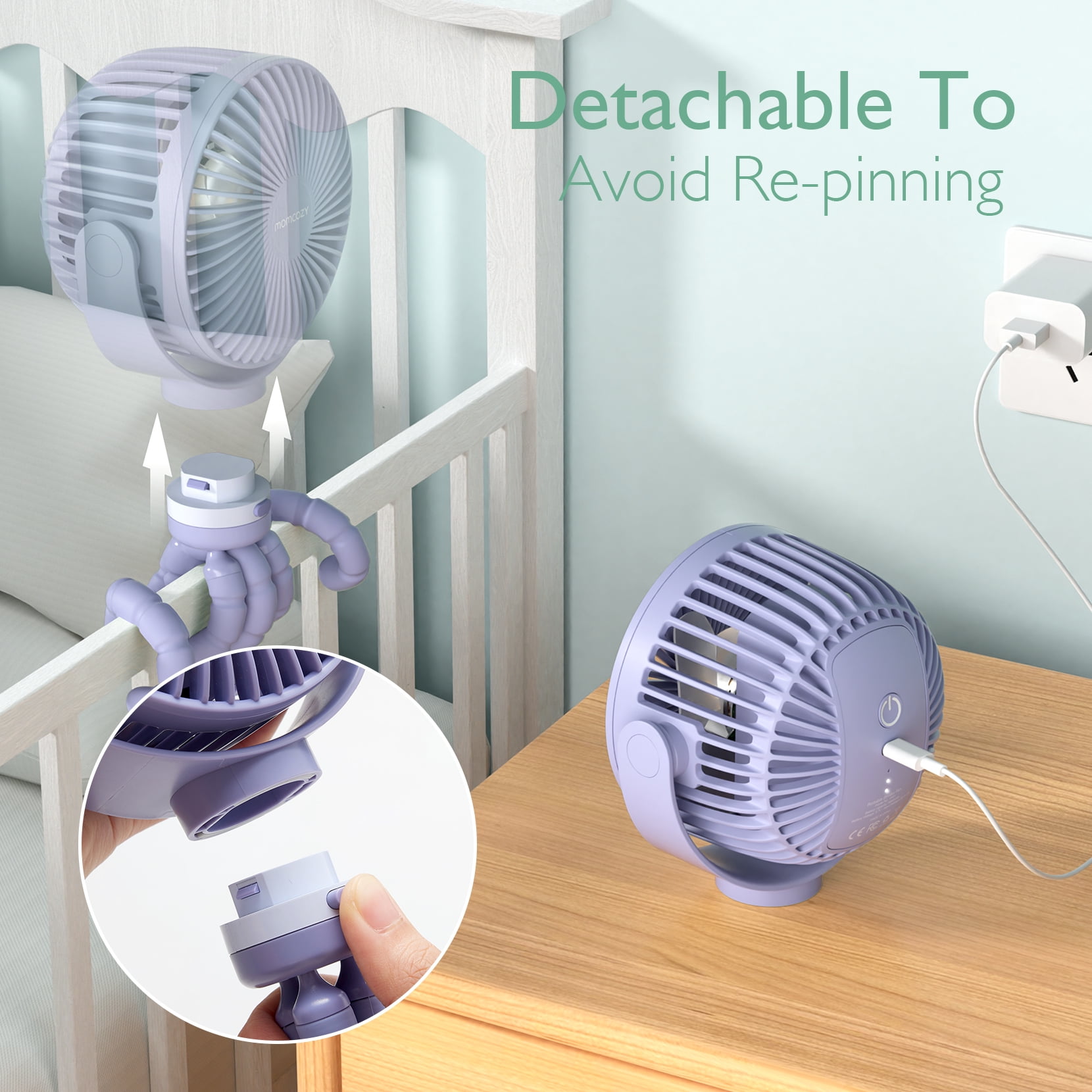 Momcozy Portable Stroller Fan, USB Rechargeable and Handheld Cooling Fan for Travel, Car Seat, Bedroom