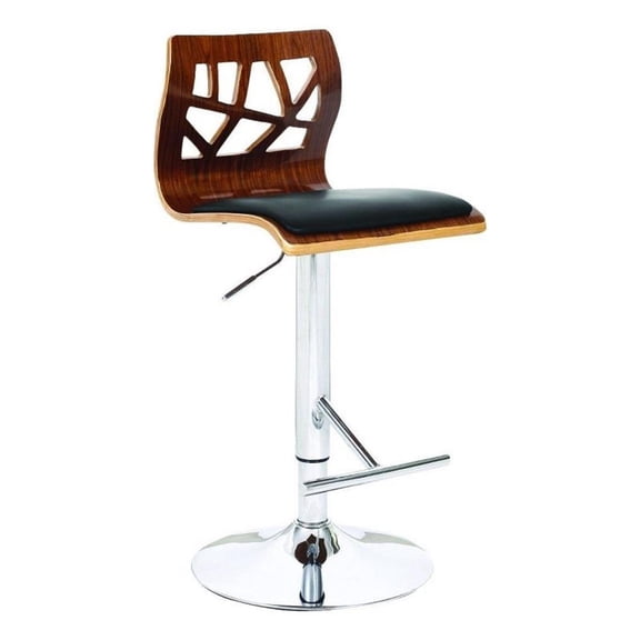 Benjara 34-43-" Adjustable Height Barstool- Open Back- Wood- Black Faux Leather