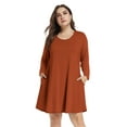 thumbnail image 6 of Plus Size Orange Dresses 1X for Women, VEPKUL Crew Neck T Shirt Dress Long Sleeve Casual Loose Swing Fall Dress with Pockets, 6 of 8