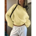 thumbnail image 3 of Women'S Oversized Crewneck Sweater Puff Long Sleeve Cable Slouchy Pullover Jumper Tops Yellow S, 3 of 5