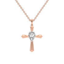 Lab Diamond Dangling Pendant Necklace For Women | 5 Carat IGI Certified Pear Shape | Serenity Cross Lab Diamond Pendant In 14K Rose Gold | FG-VS1-VS2 Quality | Friendly Diamonds