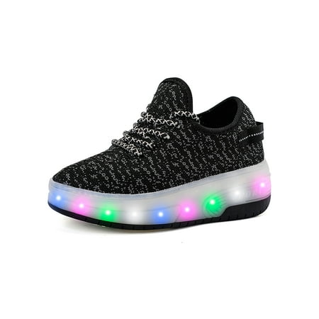 

Fangasis Children Roller Skate Two-Wheel Kick-Roller Shoes LED Skating Shoe Girls Boys Trainers Training Lightweight USB Charge Sneakers Coconut Black 13C