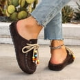 thumbnail image 2 of Women's Suede Flat Mules Beaded Lace Up Casual Round Toe Soft Sole Slip On Clogs Daily Work Non Slip Walking Slide Shoes Brown Size 7.5, 2 of 7
