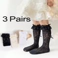 thumbnail image 1 of DEELLEEO 1pair Kids Princess Style Hollow Out Floral Pattern Bows Decor Knee High Straight Socks, 1 of 7