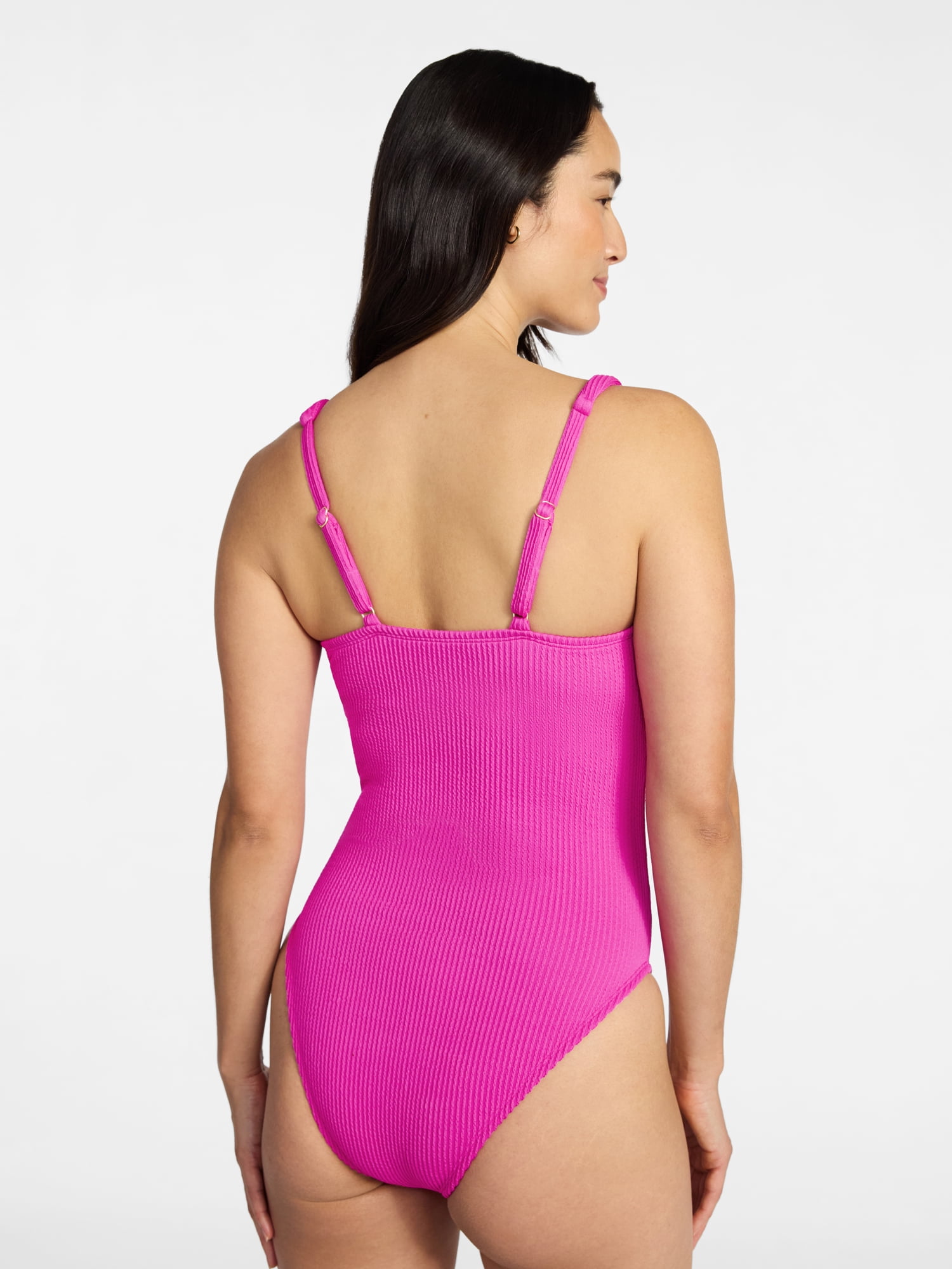 Time and Tru Women's and Women’s Plus Crinkle Plunge One-Piece Swimsuit, Sizes XS-3X