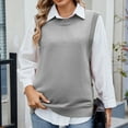 thumbnail image 2 of WRKEKC Sweaters for Women Autumn Winter Casual Sleeveless Solid Color Knit Vest with Round Neck Button Detail Open Front Slit Design for Layering Over Tops, 2 of 8