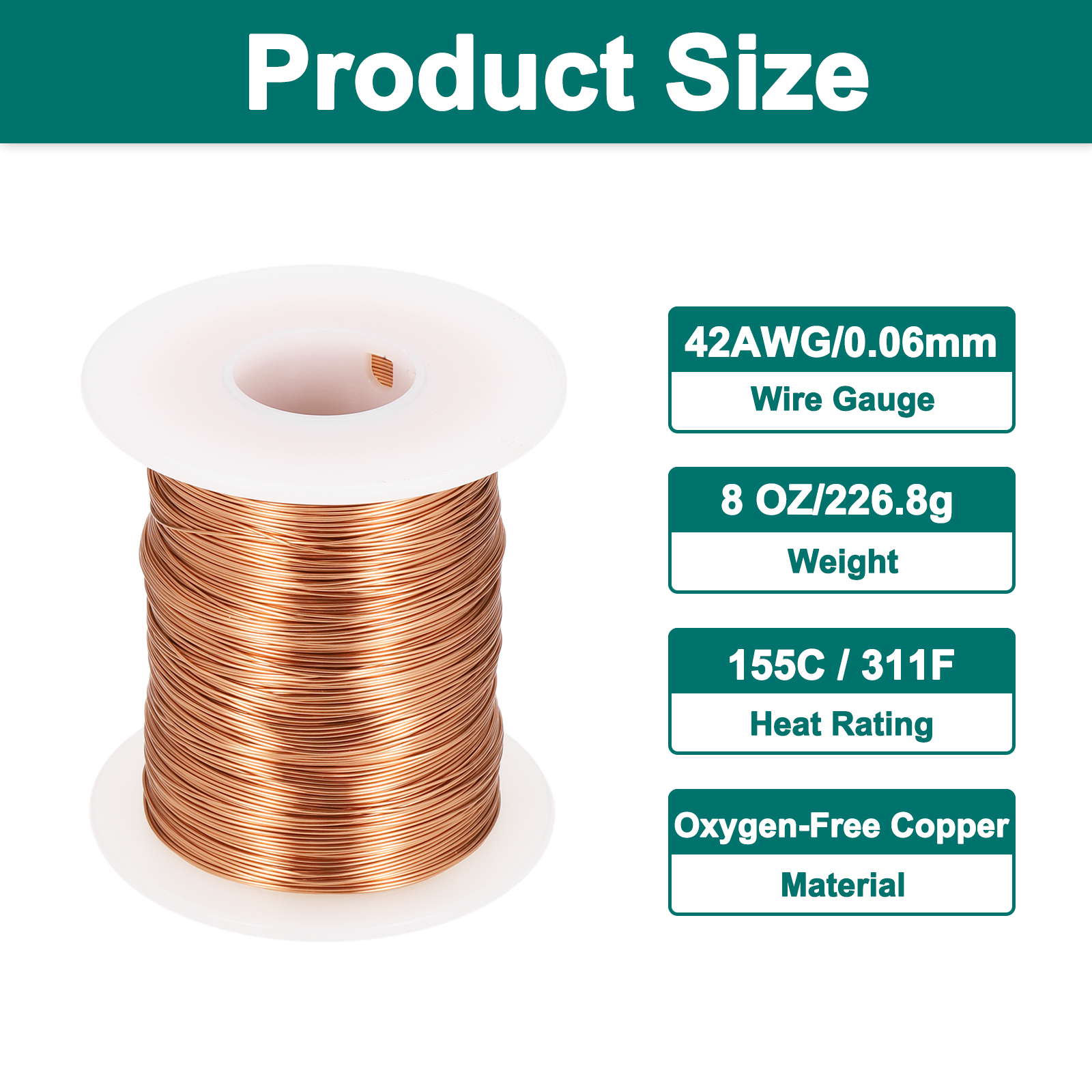 42 AWG Magnet Wire, 42 Gauge Enameled Copper Wires 8 oz Magnetic Coil Wire for Transformer Motor Electric, 155C(311F), Copper Color