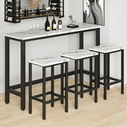 Counter Height Dining Set, 4-piece Rustic Wood Kitchen Dining Table Set with 3 Stools, Creative Bar Table, Dining Room Table Set for Bistro Bar Restaurant, JA3448